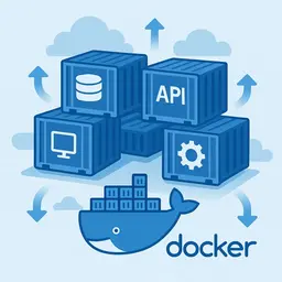 Une illustration du logo Docker avec des conteneurs d'applications.
