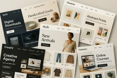 Plusieurs maquettes de sites web de commerce électronique affichant différents produits et designs.
