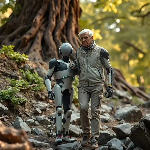 Robot aide une personne agée à marcher