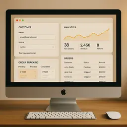Écran iMac montrant plusieurs fenêtres d'applications, widgets système et dock.